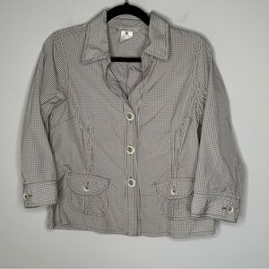 Gerald Darel plaid button front shirt jacket Size‎ 36/S Beige White 3/4 sleeves